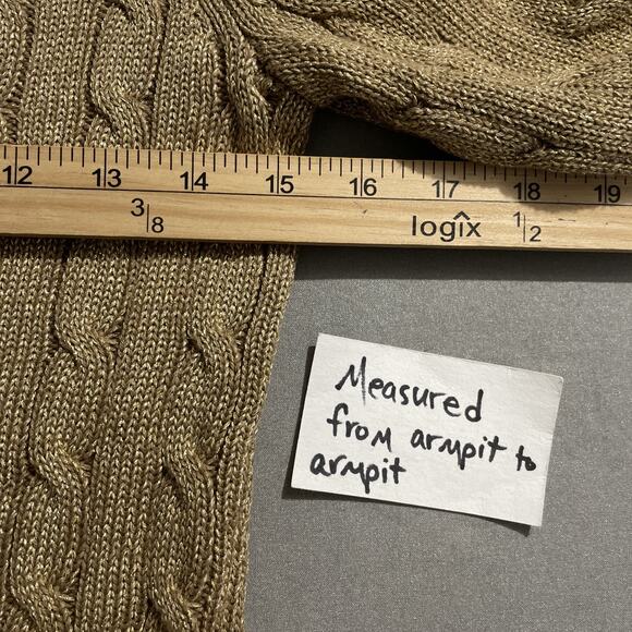 LRL Ralph Lauren Cable Knit Sweater Size Small Gold Metallic Shimmer Holiday - Picture 6 of 8
